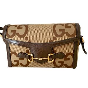 Gucci jumbo  GG monogram Canvas and Leather Crossbody Bag
